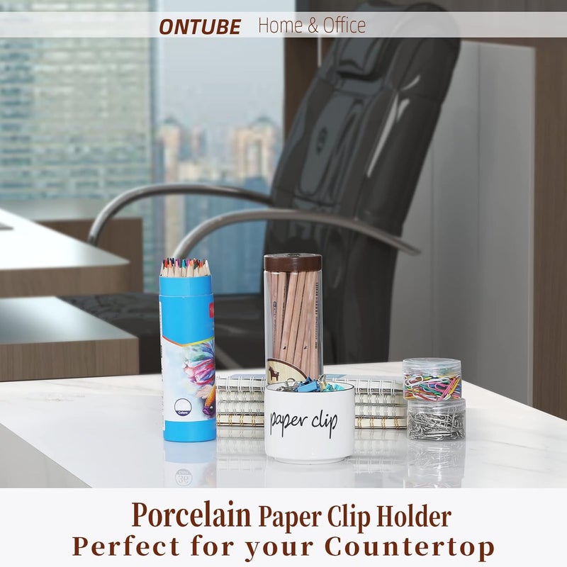 ONTUBE Farmhouse Paper Clip Holders,Ceramic Binder Clip Dispenser Organizer for Desk ,Cute Office Push Pins Holder (White) - Image 2